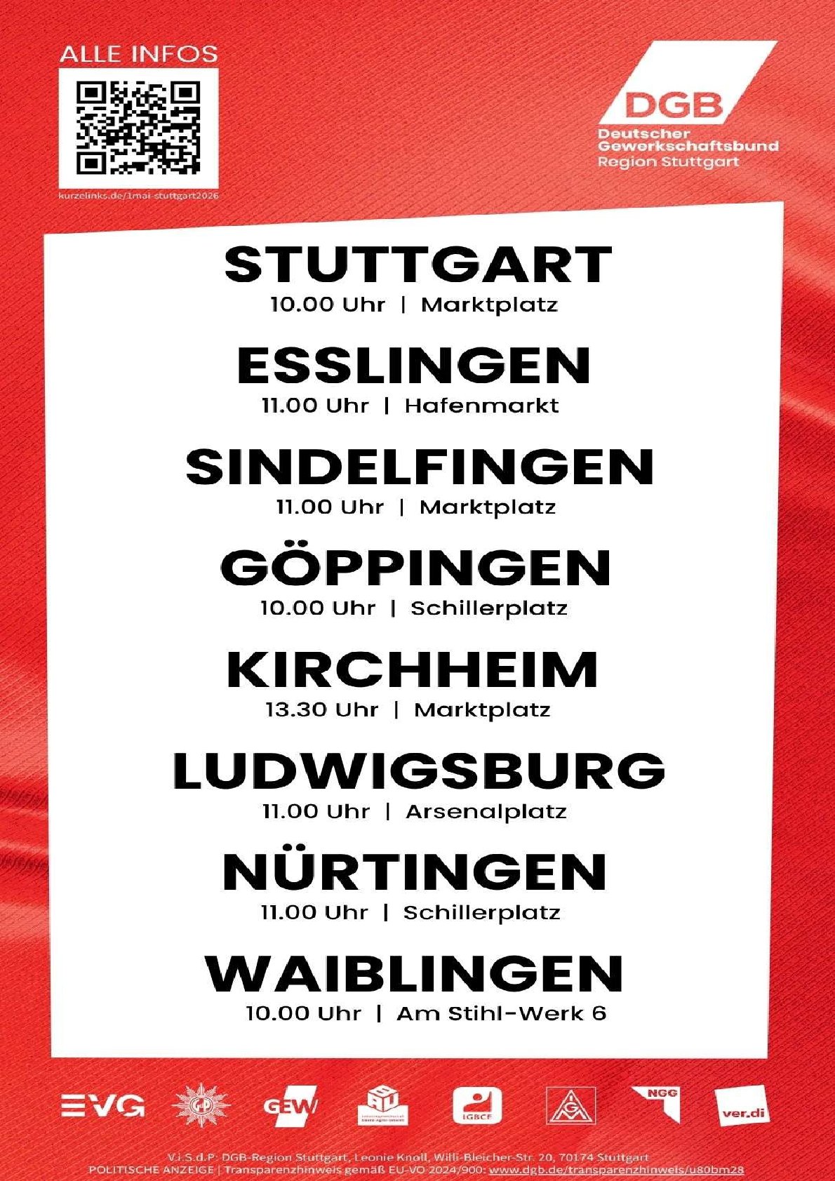 1. Mai 2026 alle Kundgebungen Region 